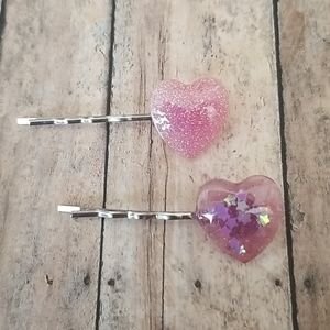 Resin Hearts Set Pink and Purple Bobby Pins